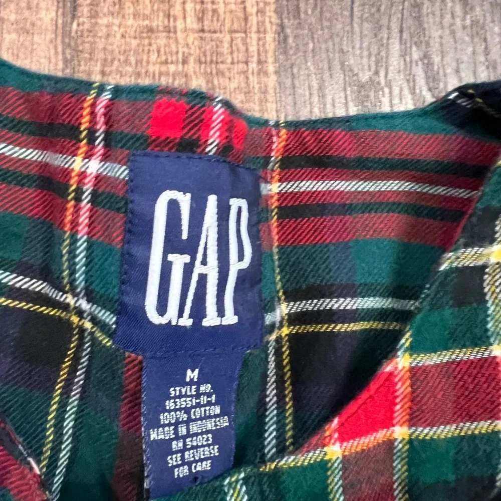 Vintage Gap Mixed Plaid Flannel Tunic Shirt Red Green Patchwork Cotton Medium